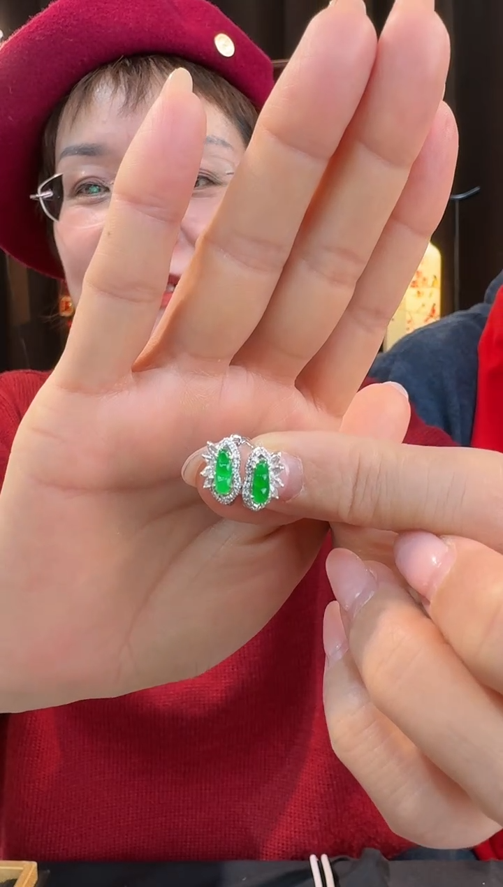 【闪购商品】翡翠耳饰18K金镶嵌耳饰