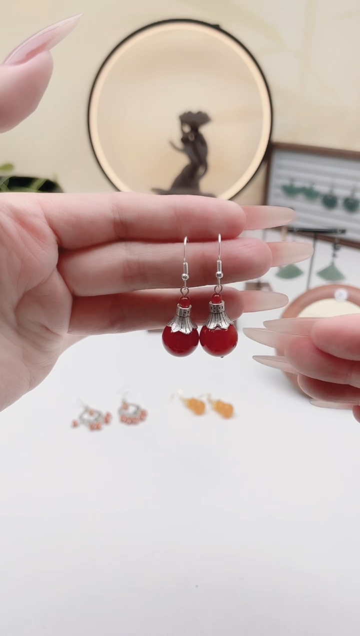 未镶嵌耳饰玛瑙/玉髓321红色14