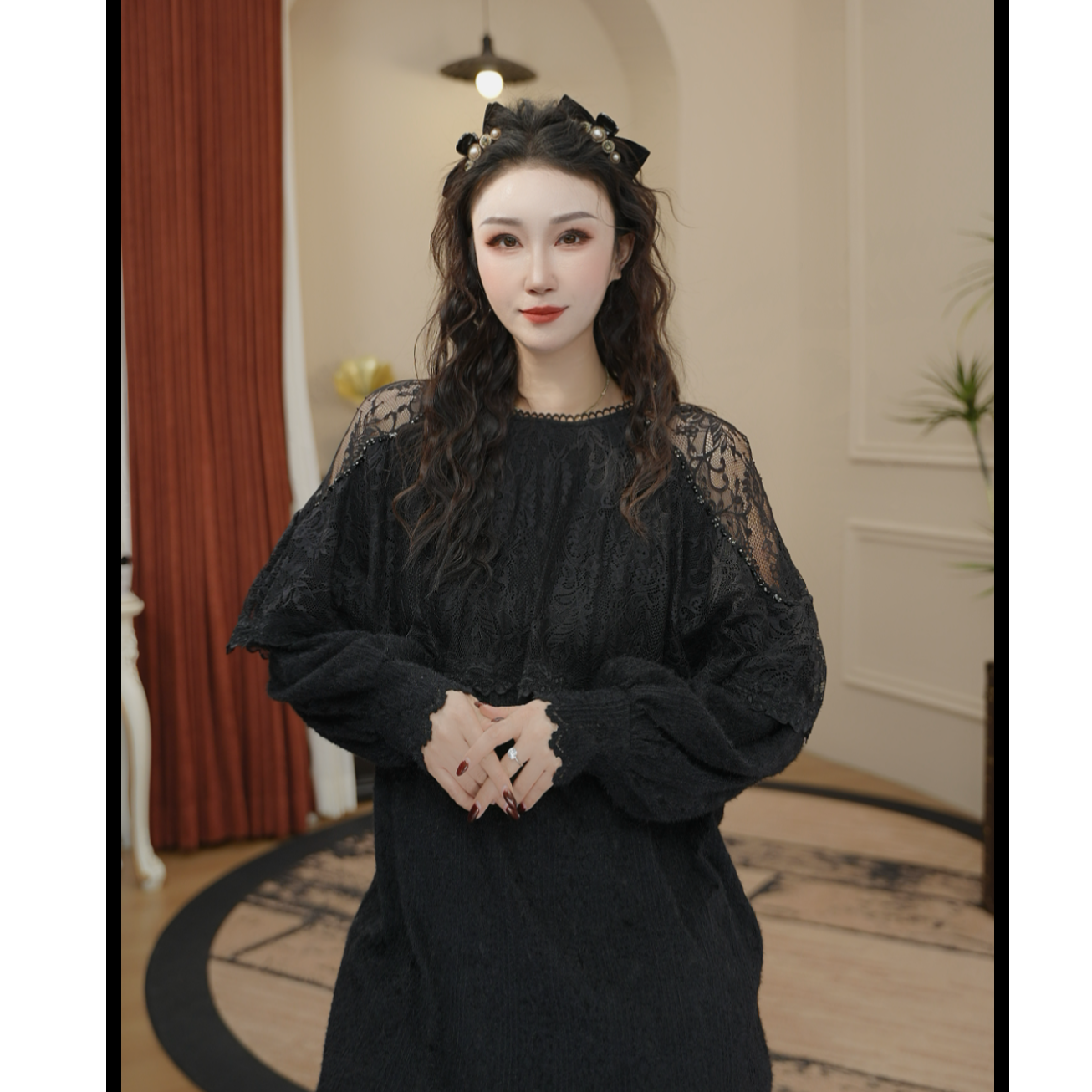 JR·雪姐·半生韶华-90537蕾丝披肩拼接设计感长袖大版衫