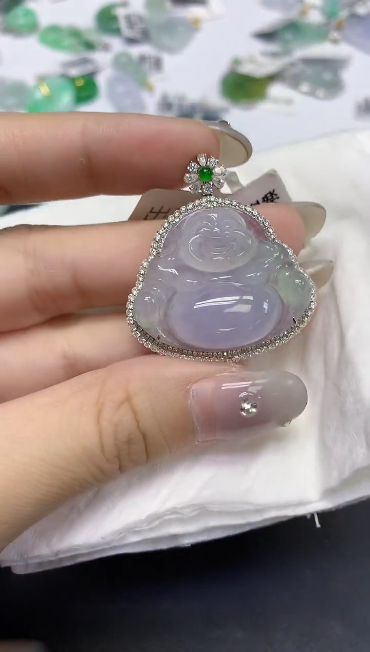 颈饰18K金镶嵌翡翠天然缅甸翡翠A货百元以上9元证书费自理