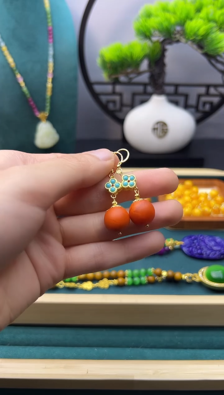 【闪购商品】蜜蜡耳饰14K金镶嵌E383