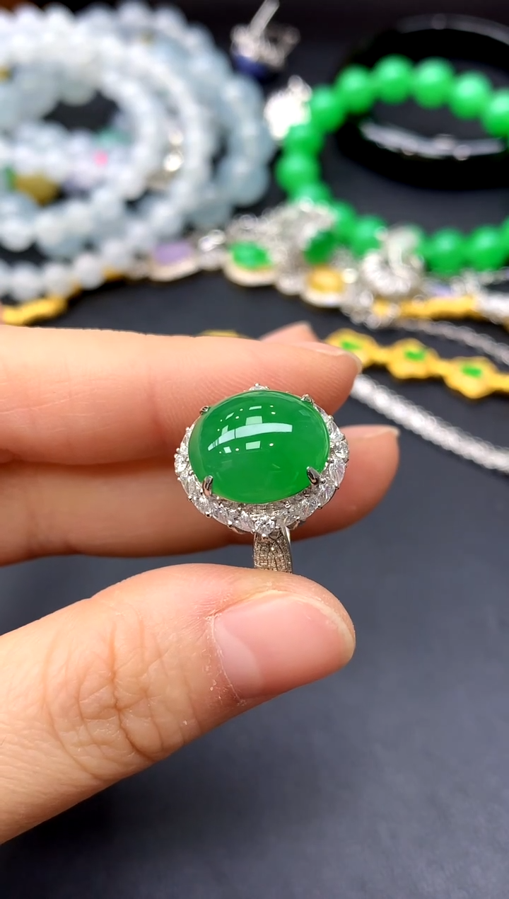 18K金镶嵌戒指翡翠564-中国好珍宝