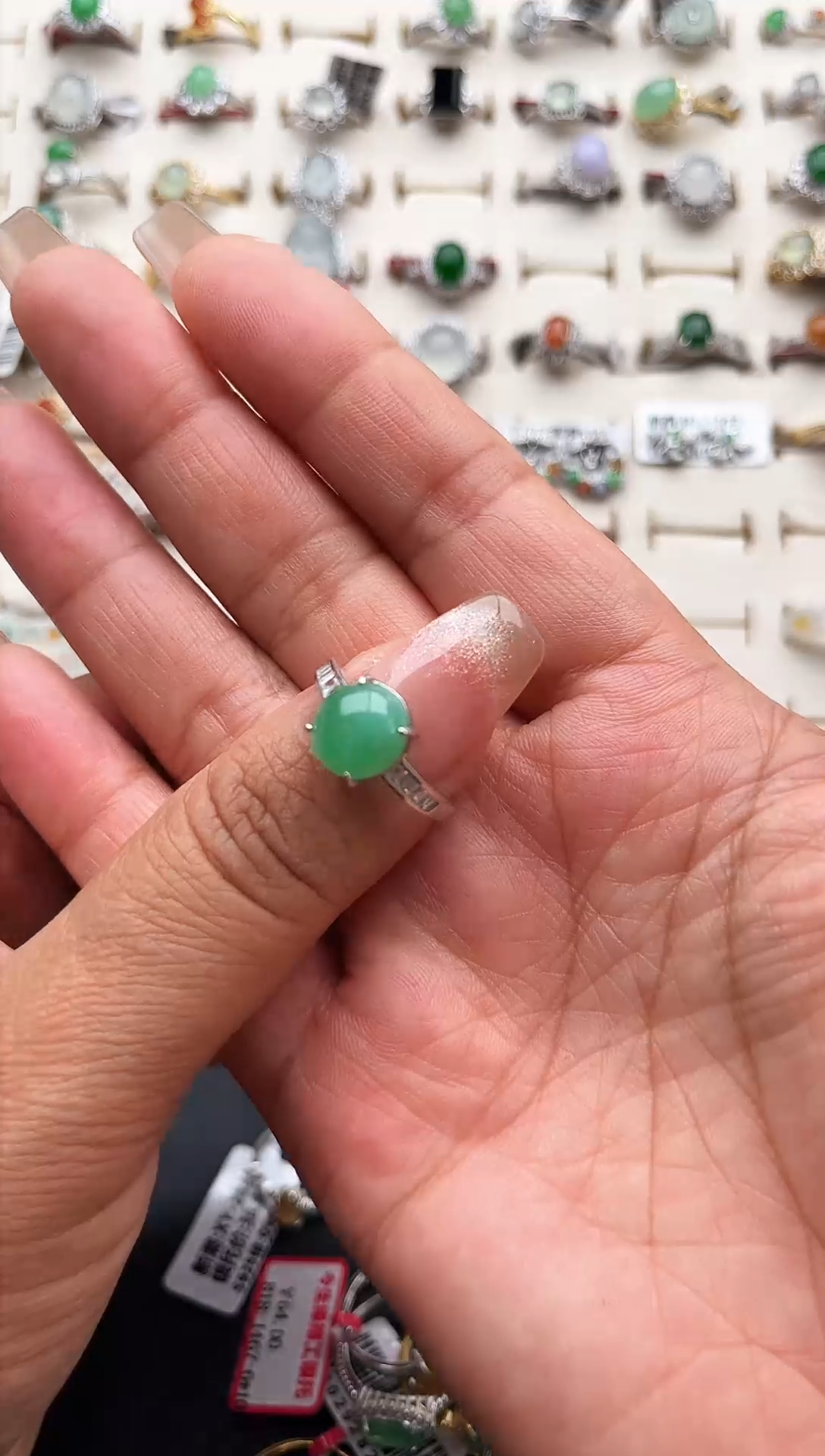 【闪购商品】翡翠戒指银S925镶嵌缅甸天然A货翡翠S925银镶嵌