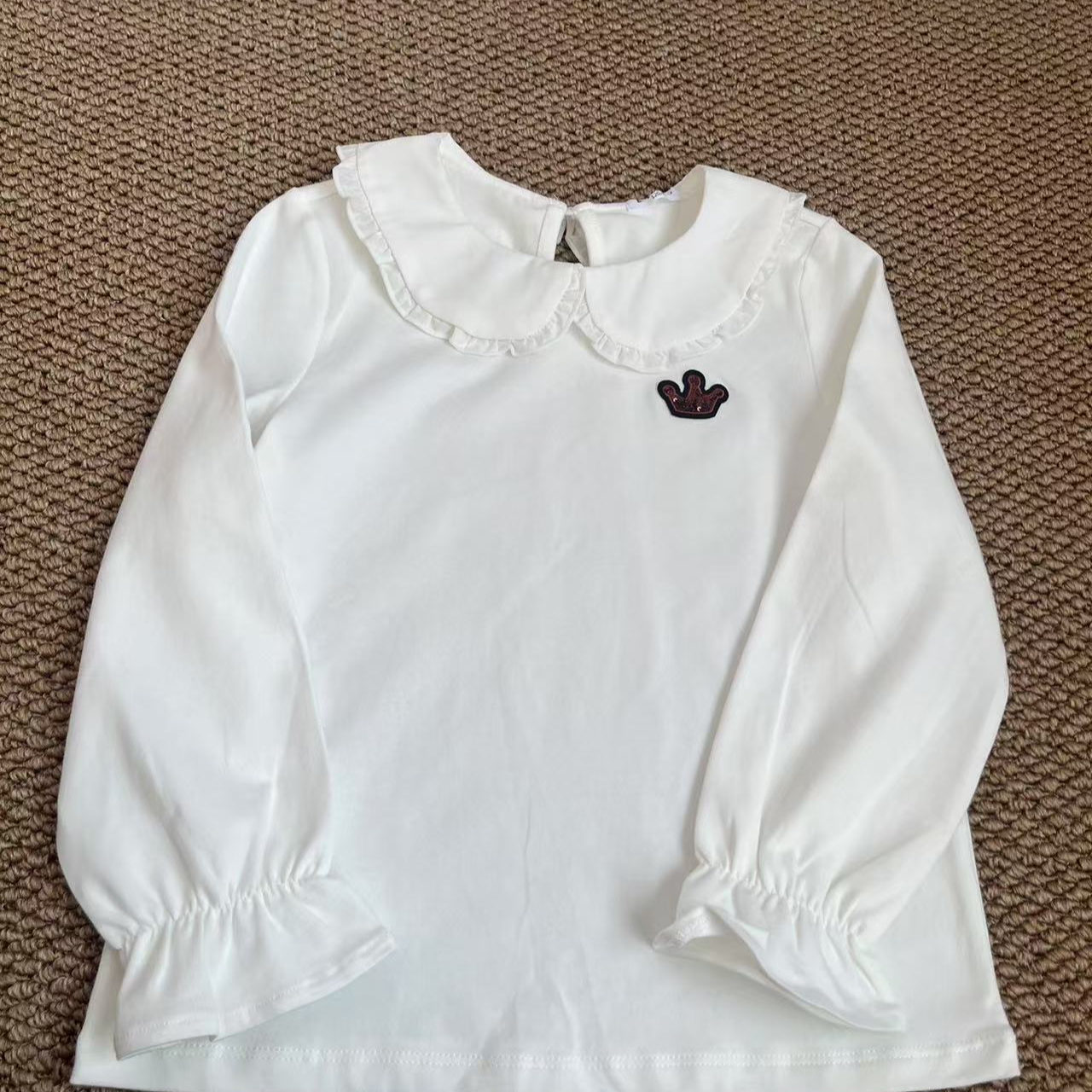 【Areke优选皇冠】8+女童长袖儿童白色时尚小童娃娃领套头秋季春季