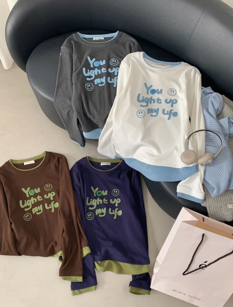 心予家-【开心一天】大象牌笑脸撞色假两件打底apmA2808