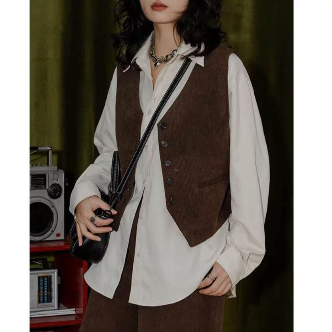 【MINERFUSHI】做旧短款马夹秋季百搭女装无袖灰色纯色休闲修身春秋