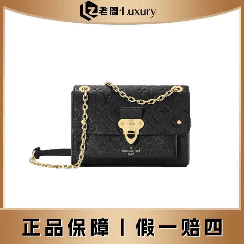 未使用 LouisVuitton/路易威登 黑金荔枝压纹vavinBB链条斜挎包