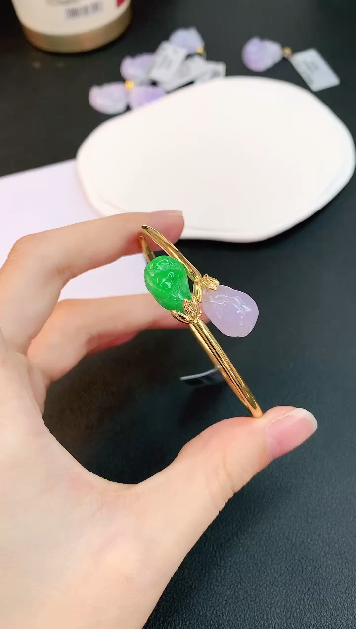 【闪购商品】翡翠手镯18K金镶嵌赠礼盒证书 小君