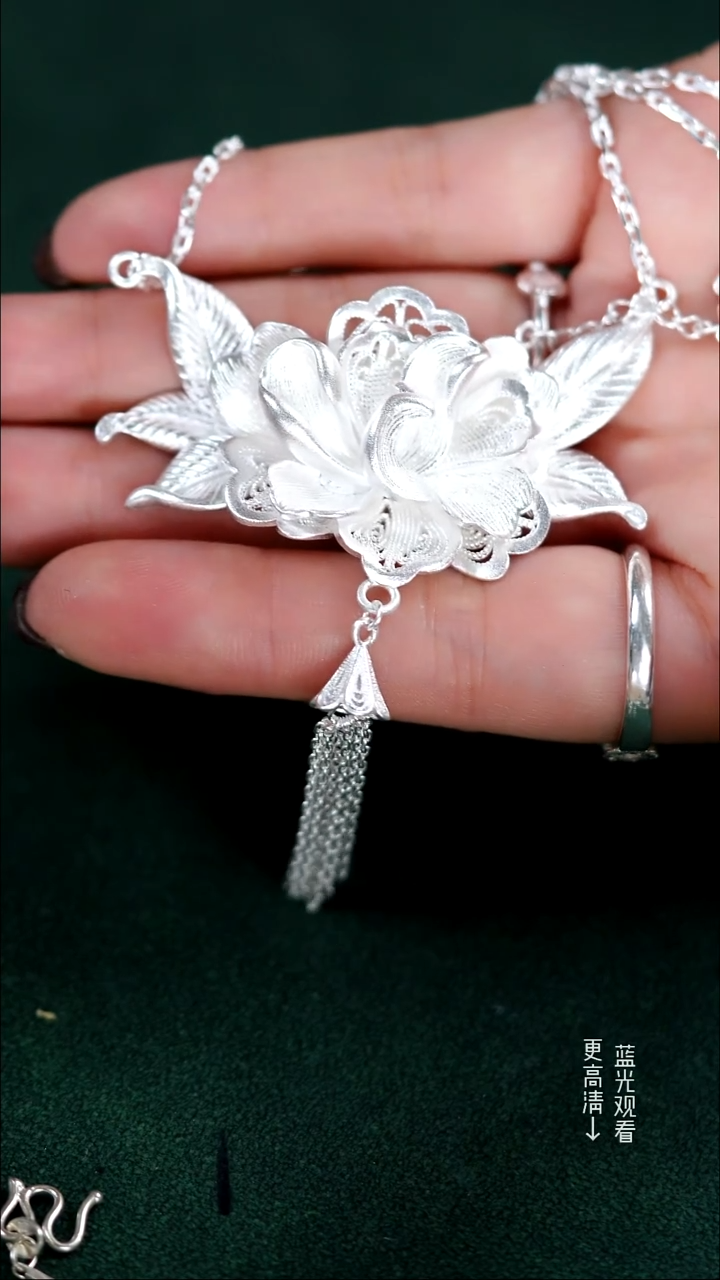珐琅足银新款大凤凰花项链