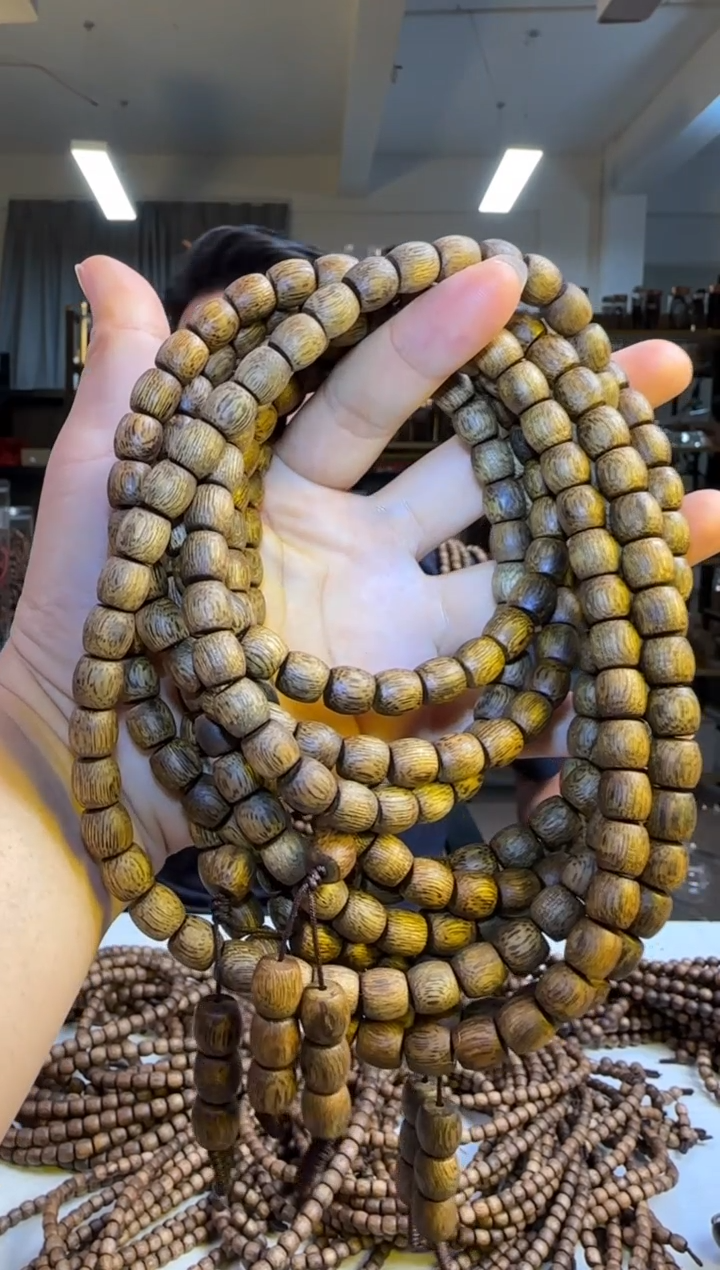 沉香手串99沉海南黑棋沉香直纹鼓珠长串8mm108颗30g+多样性发1