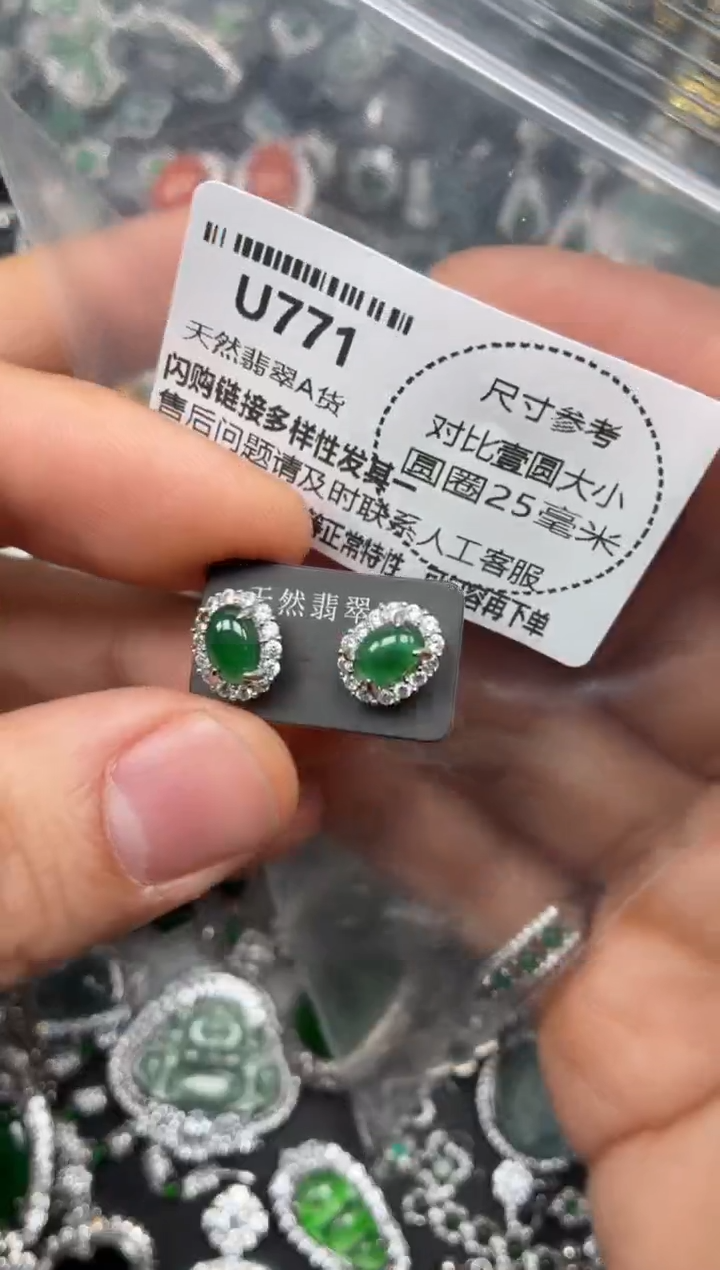 颈饰未镶嵌翡翠U771耳钉 有棉纹