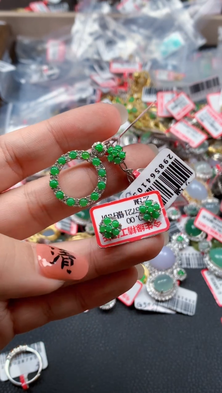 银S925镶嵌戒指翡翠天然A货缅甸翡翠