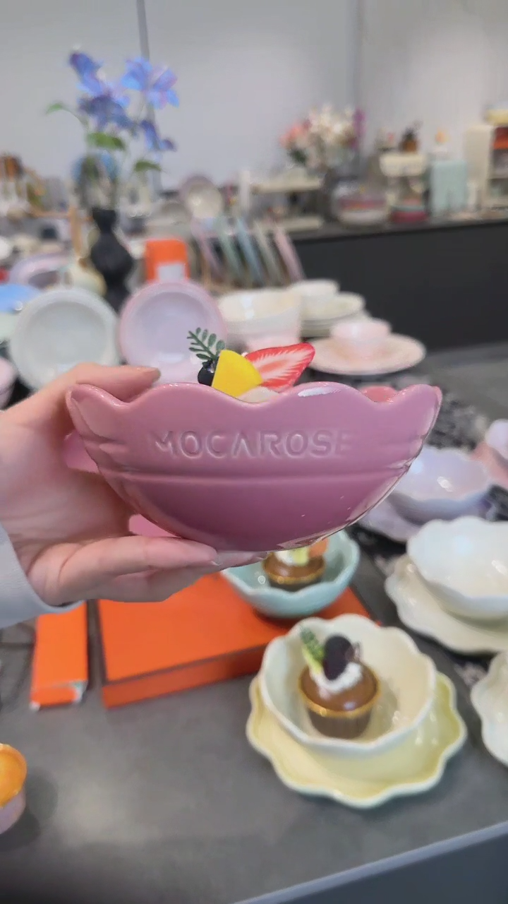 【闪购商品】瓷炻彩花边碗14CM-玫瑰粉