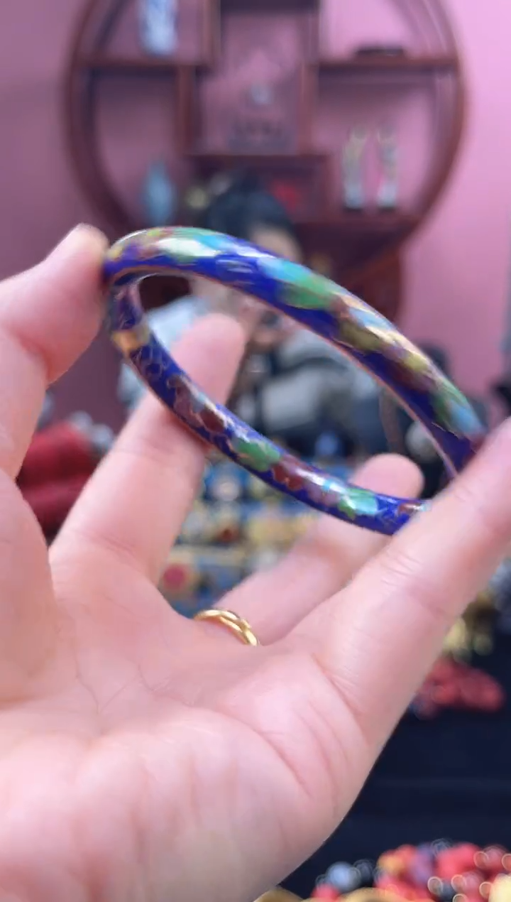 非遗 景泰蓝 开口镯 52-62 宝蓝 