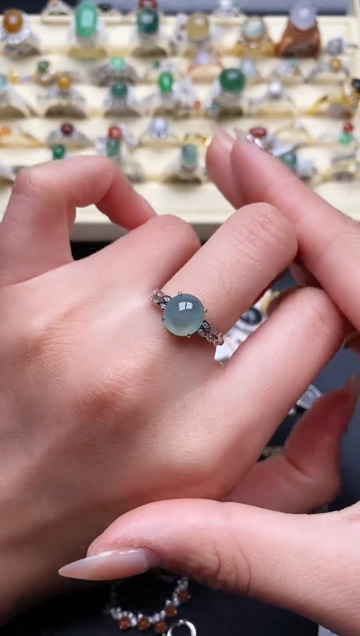 【闪购商品】翡翠戒指银S925镶嵌555555+7