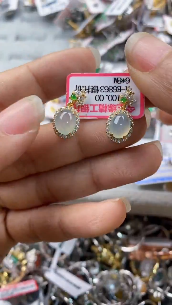 银S925镶嵌戒指翡翠666---1