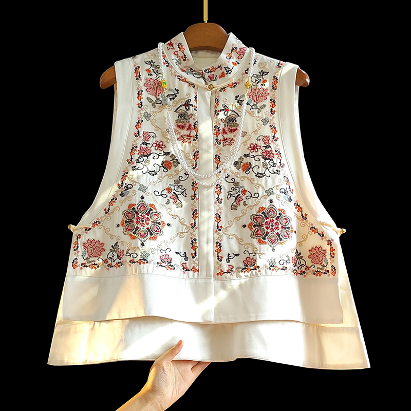 重工刺绣国风醋酸马甲背心女
