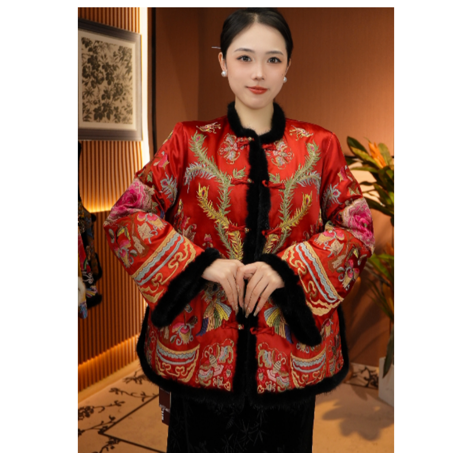 【清】【凤川牡丹】重磅刺绣国风冬款加厚外套2024B2120小美-大女王仓