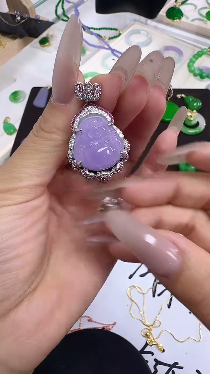 翡翠未镶嵌吊坠(赠链)莲花紫佛