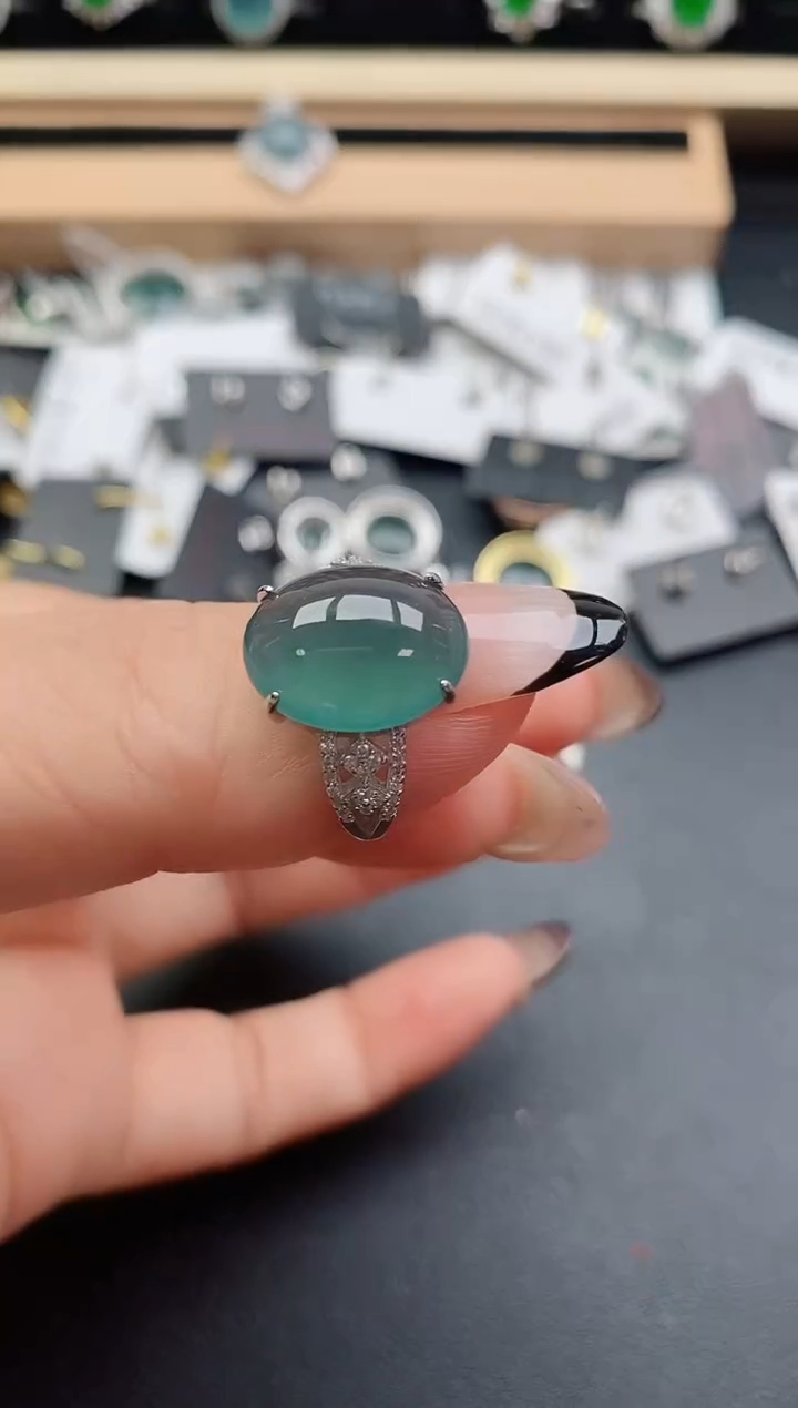 翡翠戒指银S925镶嵌0580