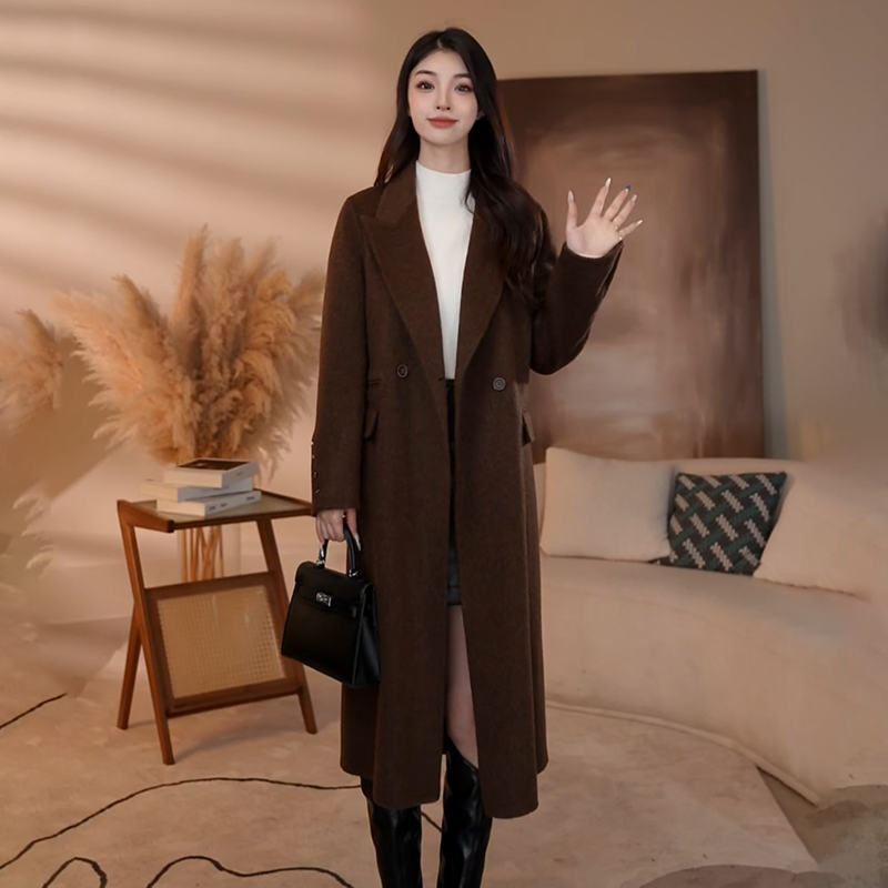 曼贝双面呢大衣女秋冬新款绵羊毛上衣保暖外套8484009【珮珮冬】