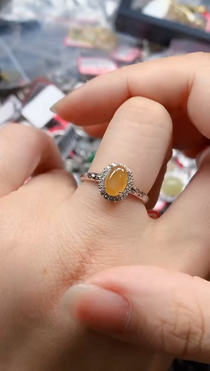 银S925镶嵌戒指翡翠天然A货缅甸翡翠