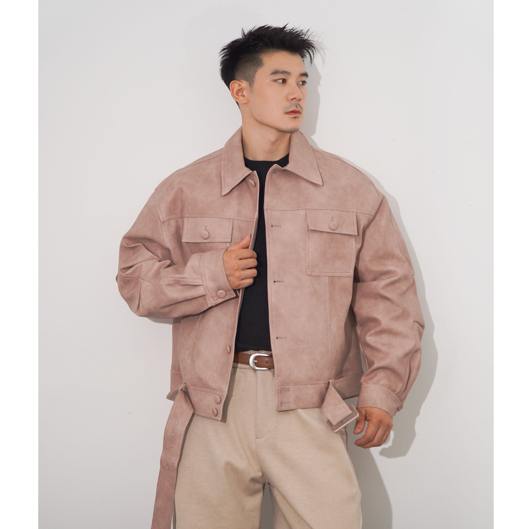 Adresscode 冲锋衣皮衣夹克/高质感粉色皮衣夹克外套 JA-180996