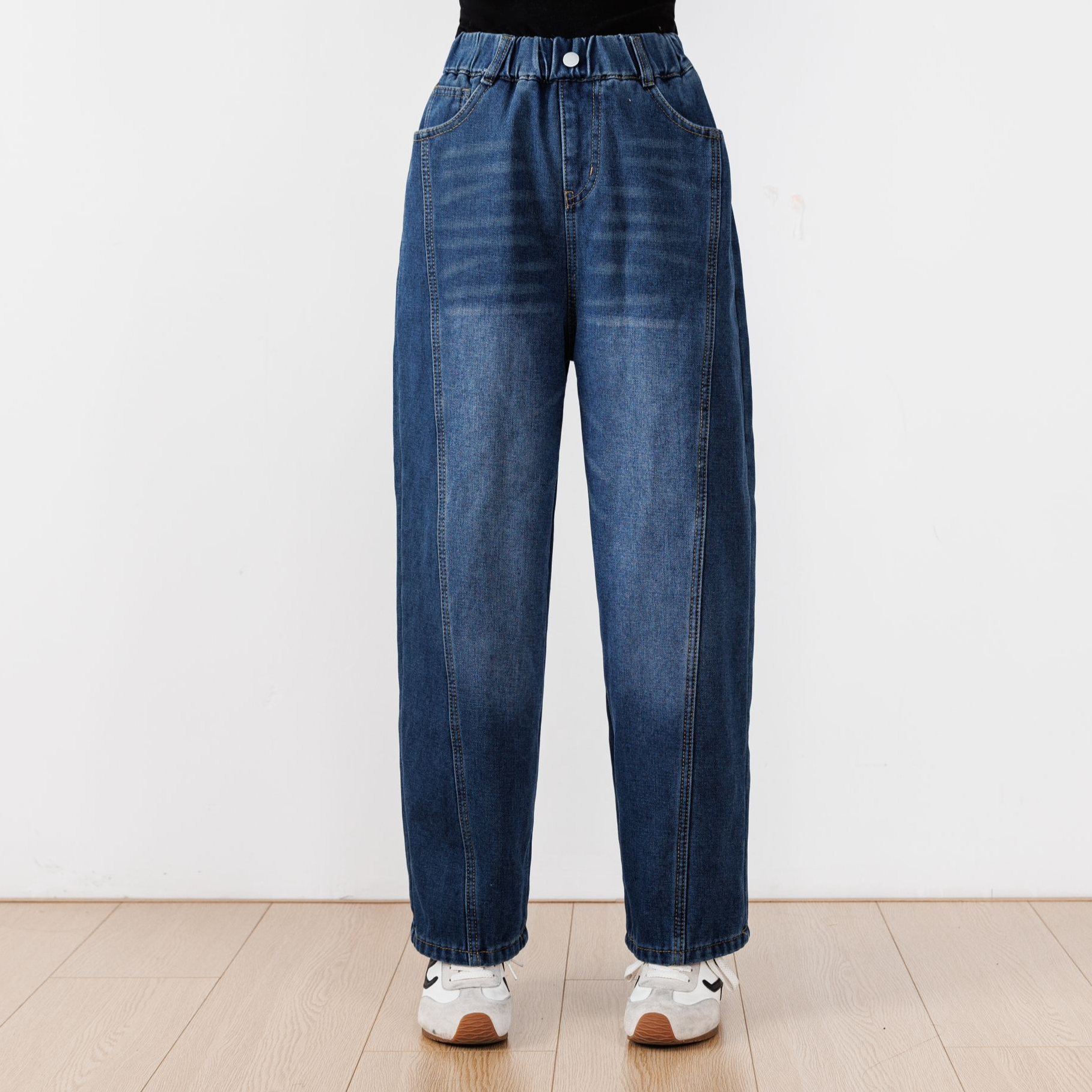 2025新款冬季学生牛仔裤裤子宽松加绒阔腿裤高腰初中高中生百搭潮