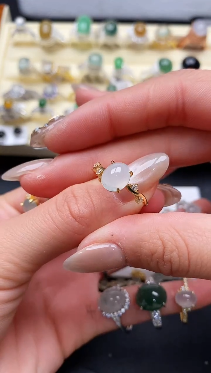 【闪购商品】翡翠戒指银S925镶嵌缅甸天然A货翡翠333   4-