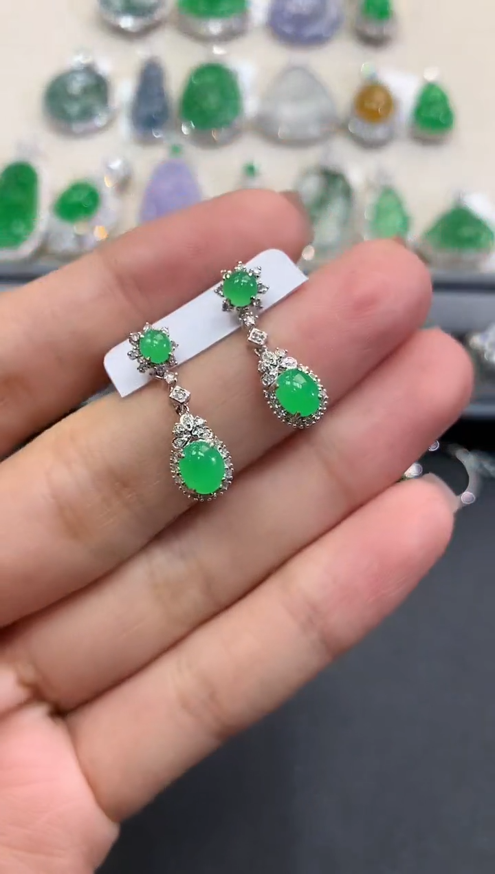 【闪购商品】翡翠耳饰18K金镶嵌a140        