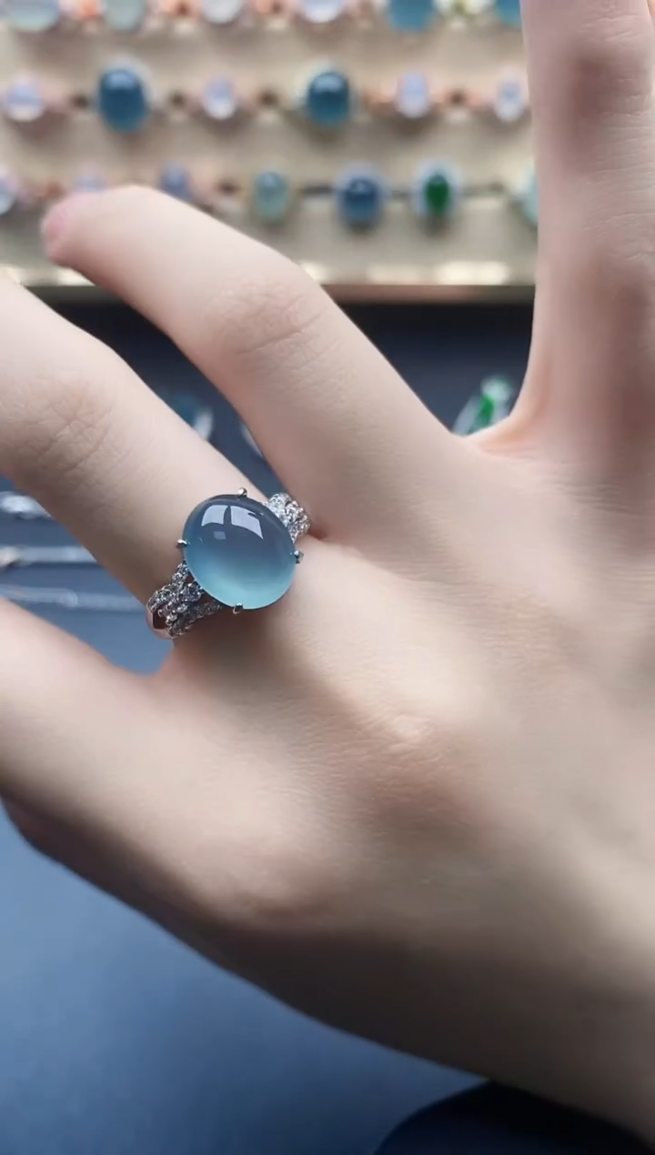 翡翠戒指银S925镶嵌一物一证一礼盒