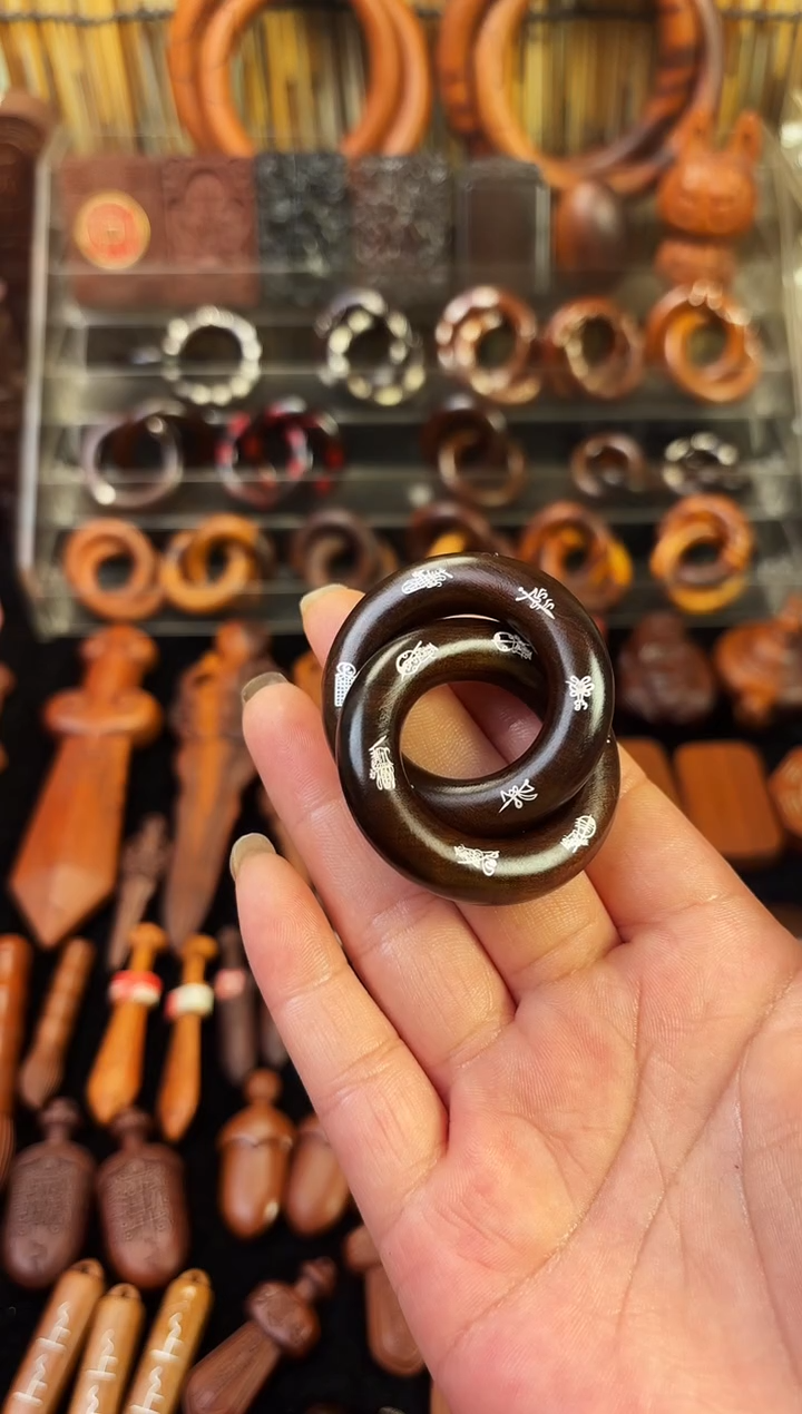 雷枣木玉化  双面镶银五雷五路乾坤圈 2.5