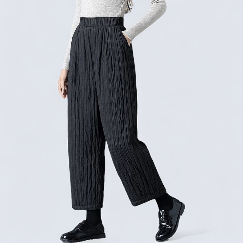 2025竖褶显瘦直筒灯笼羽绒裤九分裤高腰秋冬宽松外穿厚款大码时尚