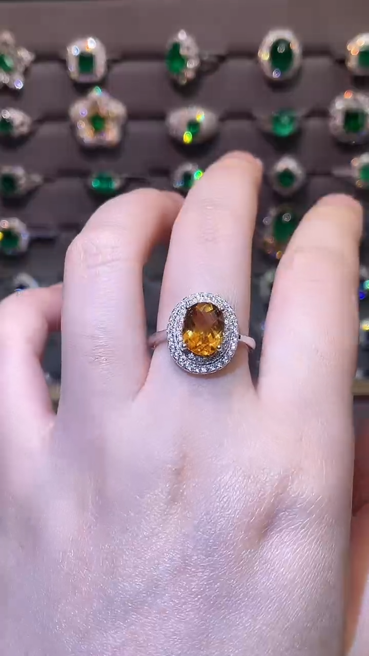 黄晶戒指银S925镶嵌1.8ct