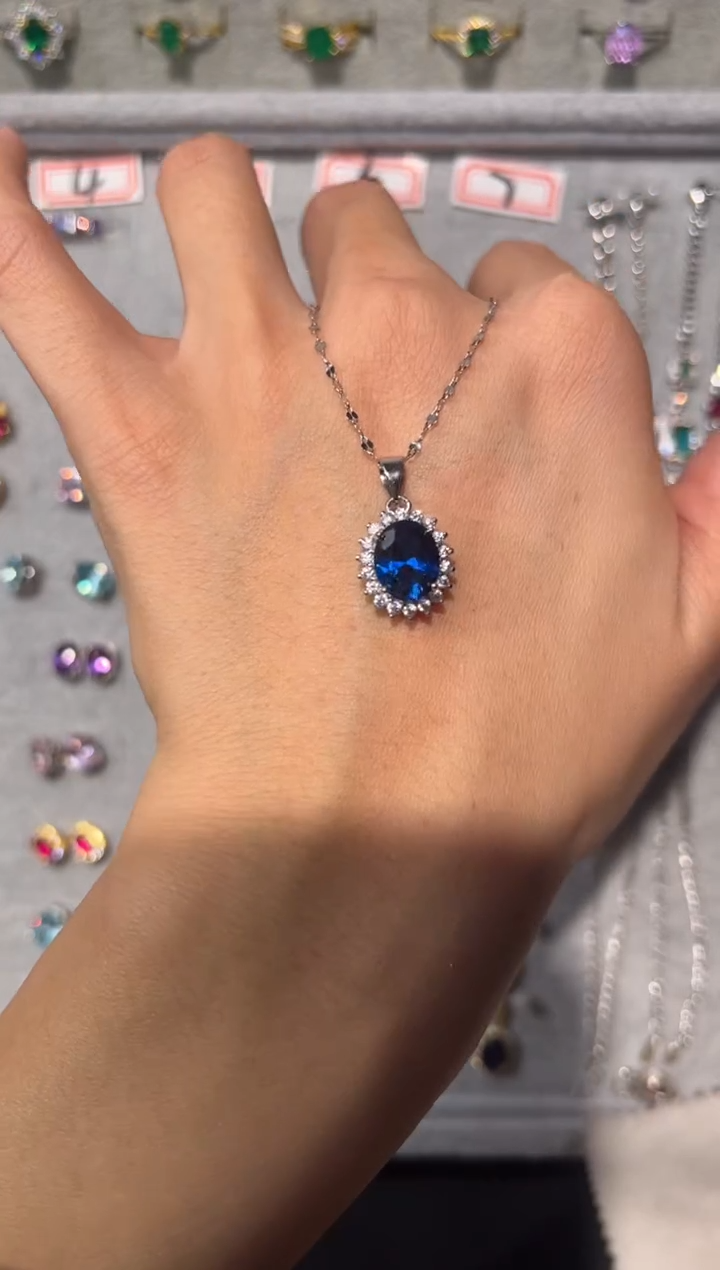 【闪购商品】蓝宝石吊坠带链子银S925镶嵌45247