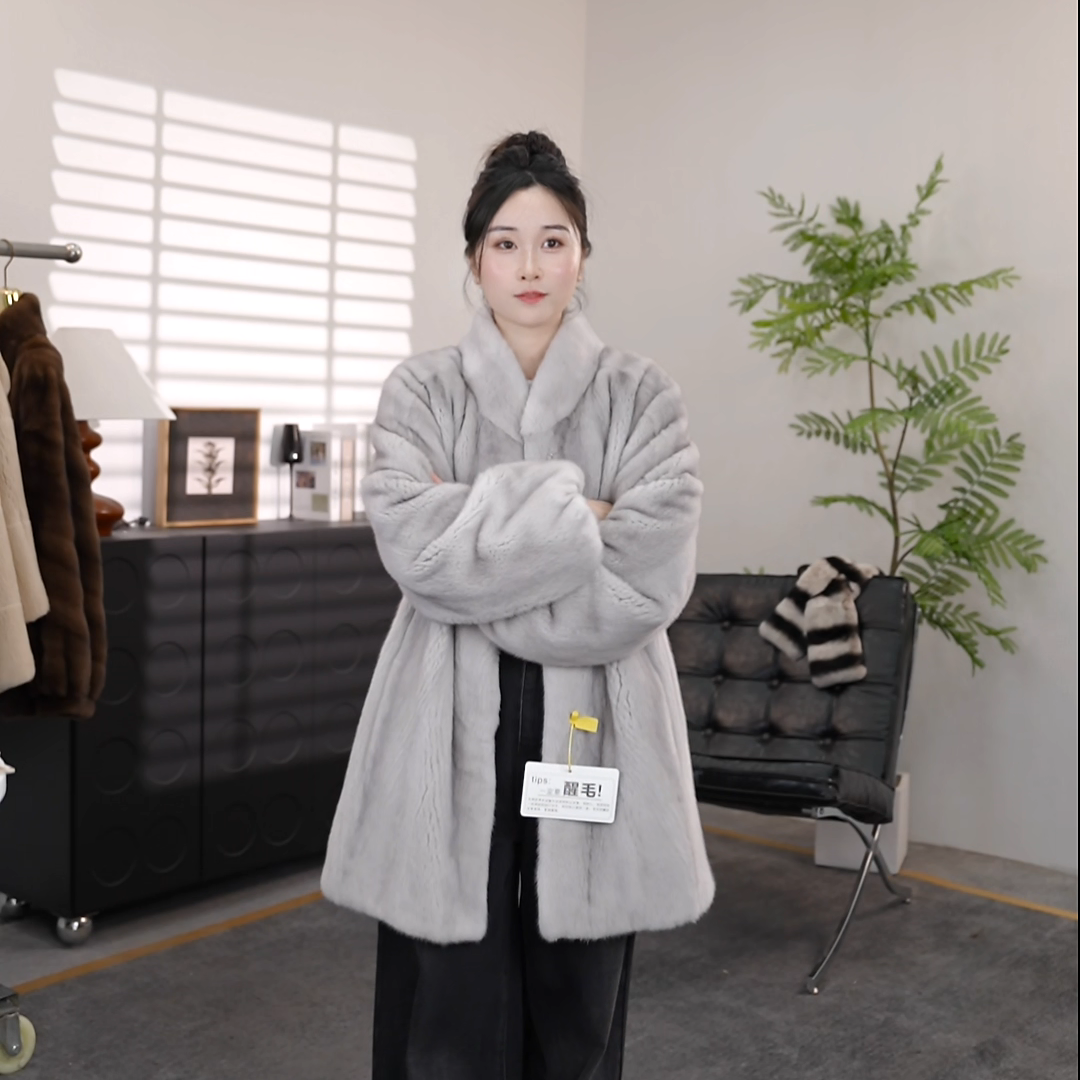 【华丽园】水貂进口紫金短二小立领中长款水貂外套女F2026