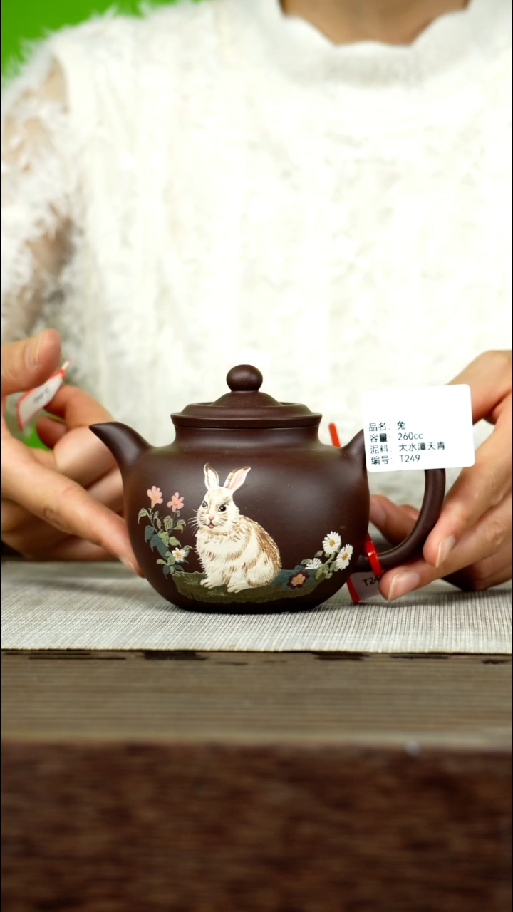 茶壶紫砂紫砂工艺厂T249 大水潭天青 260cc 兔