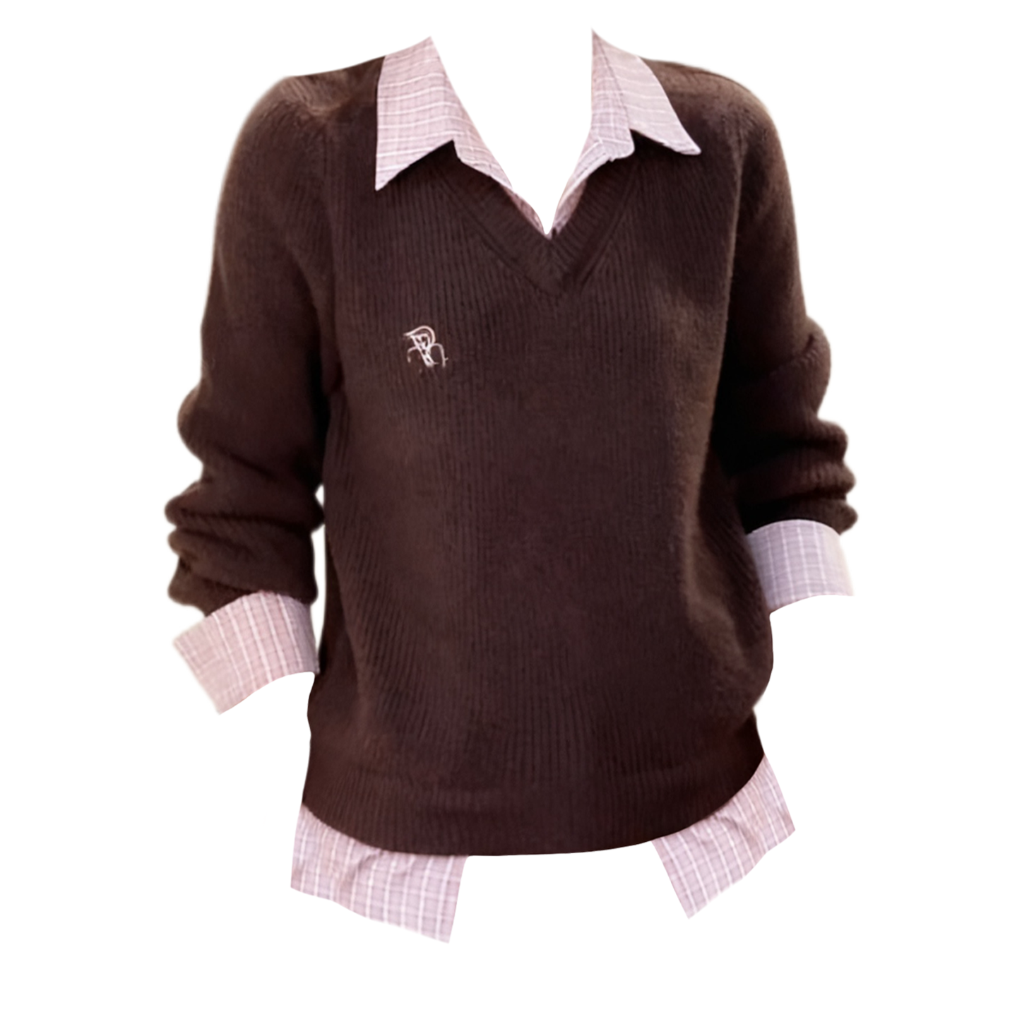 大码胖MM学院风假两件polo领针织毛衣女秋冬新款设计感翻领套头衫