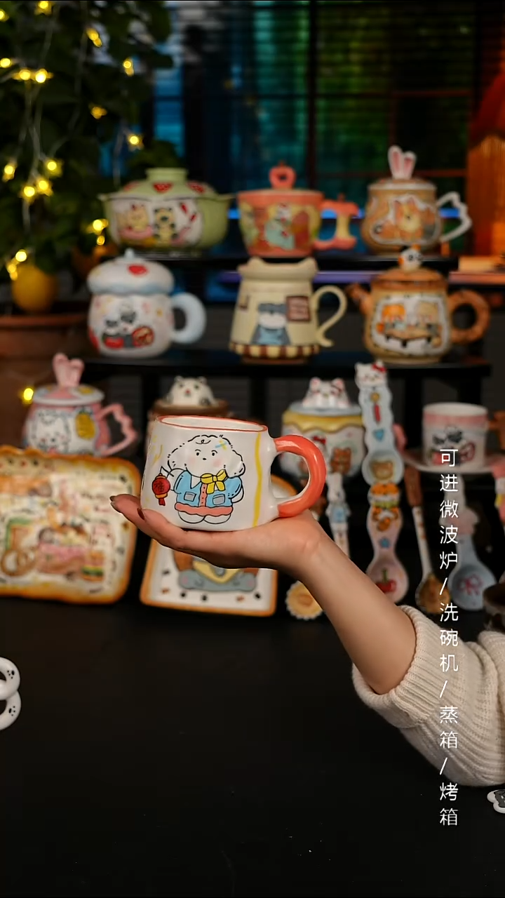 陶瓷无盖款景德镇高温釉下彩纯手绘创意瓷 默认微瑕 不退不换