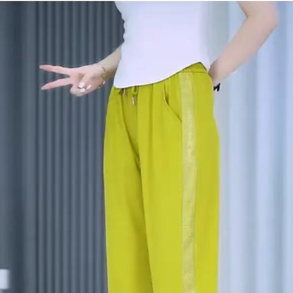 2025夏季新款时尚显瘦松紧腰七分速干裤百搭休闲裤女裤子6011长66