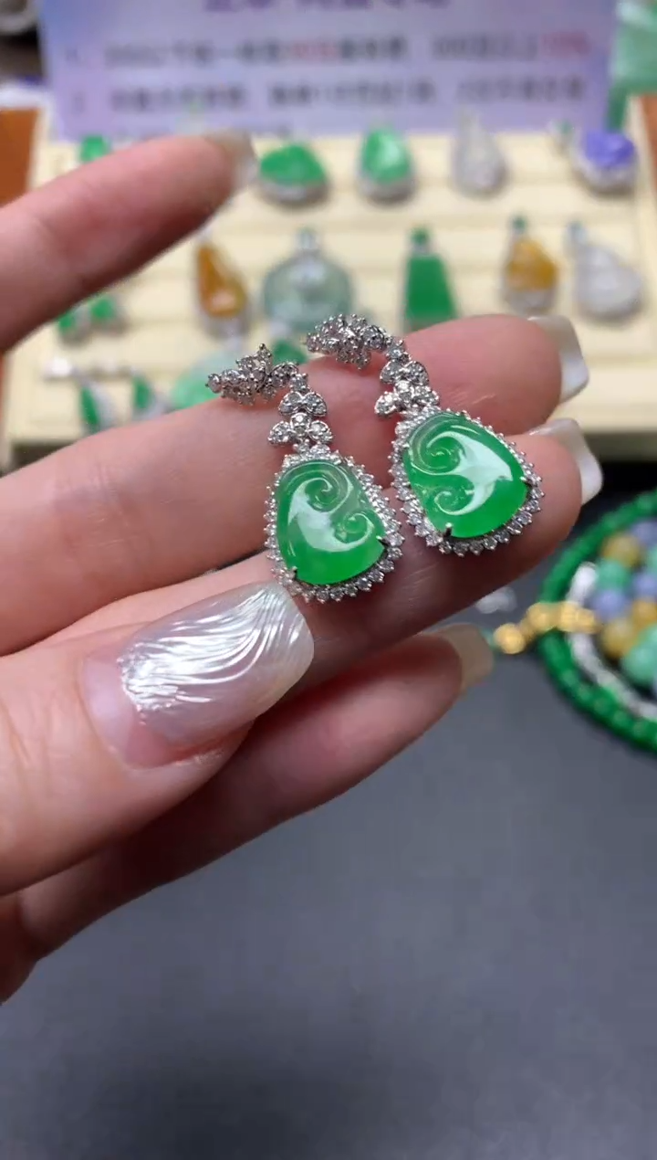 【闪购商品】翡翠耳饰18K金镶嵌耳饰|11000+1100