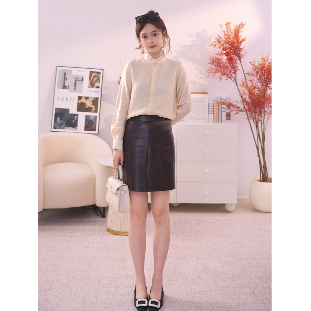 H317【歌LS】秋季新款极简美拉德时髦质感摩登皮裙女士半身裙