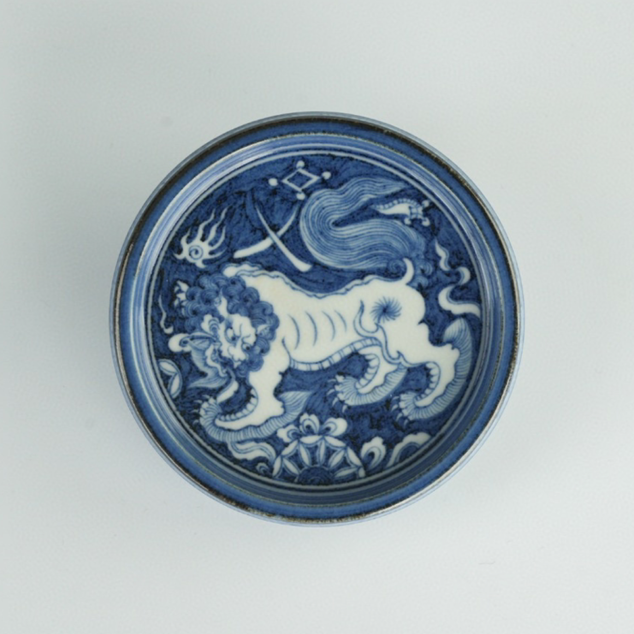 手作搏泥幻化珍藏蓝地狮子大盖置