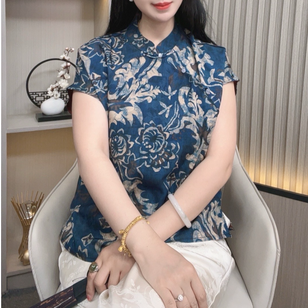 【青花瓷】夏季新中式国风花萝提花时尚百搭显瘦短袖
