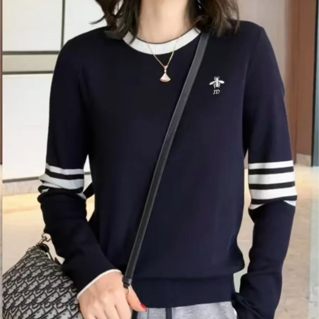 【编码81】刺绣小狗针织长袖学院风减龄圆领套头撞色毛衣休闲上衣