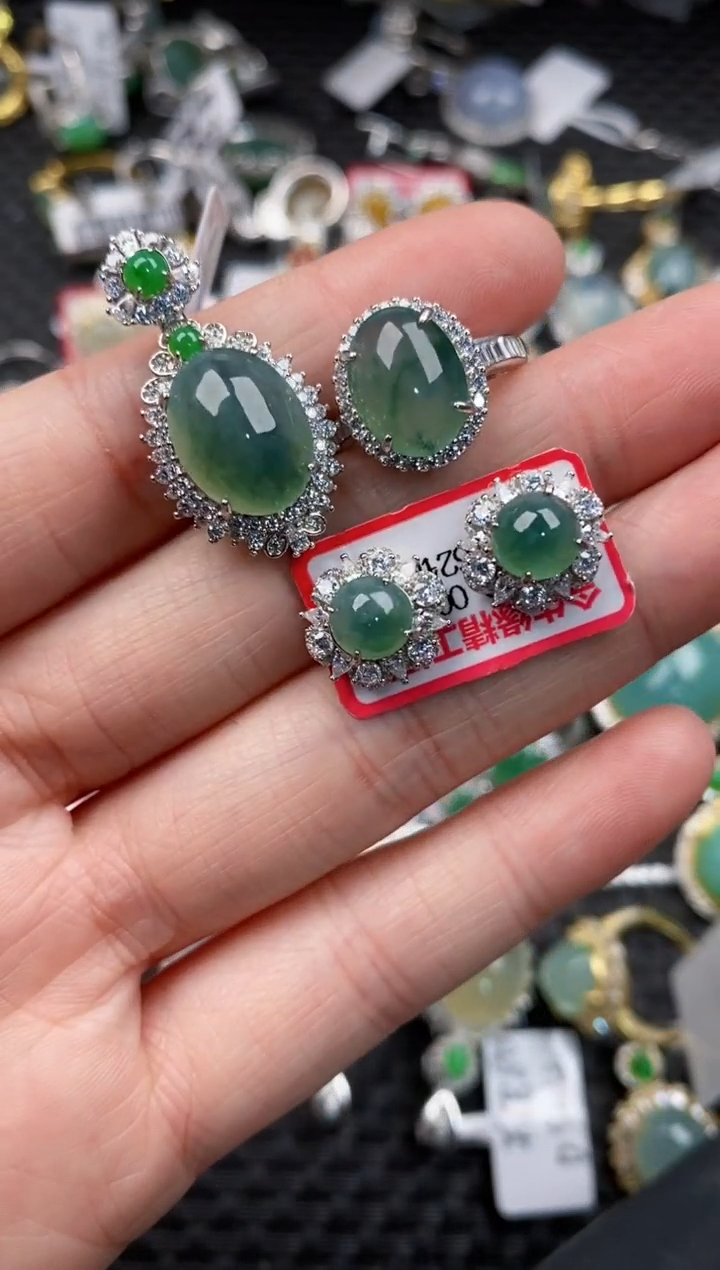 银S925镶嵌戒指翡翠12              8