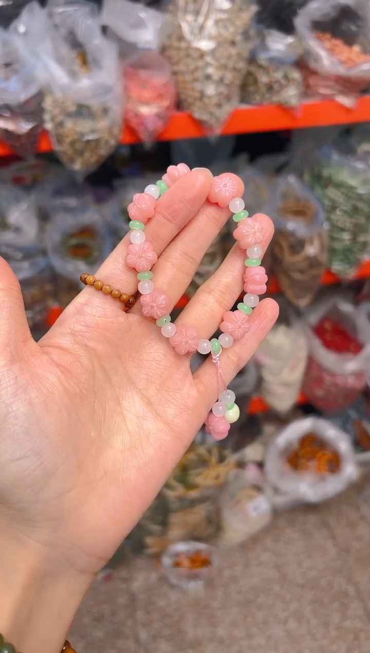吊坠菩提根/象牙果粉色小桃花单圈