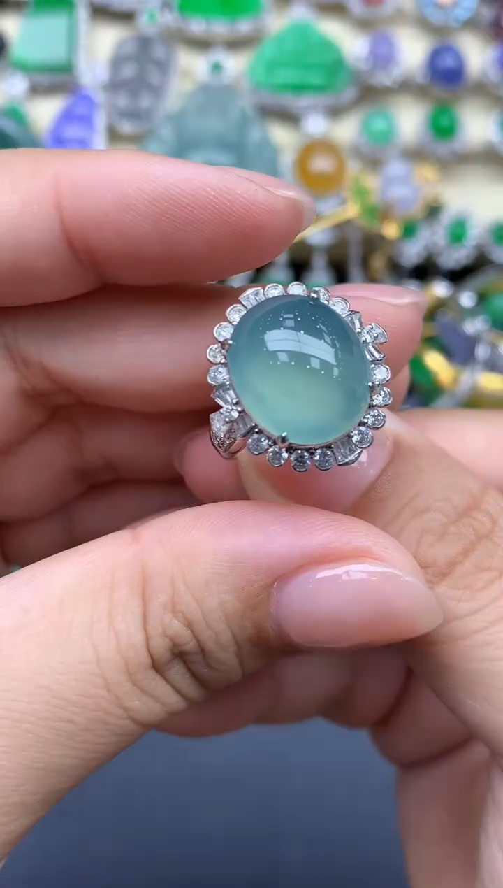 翡翠戒指18K金镶嵌608-春日珠宝