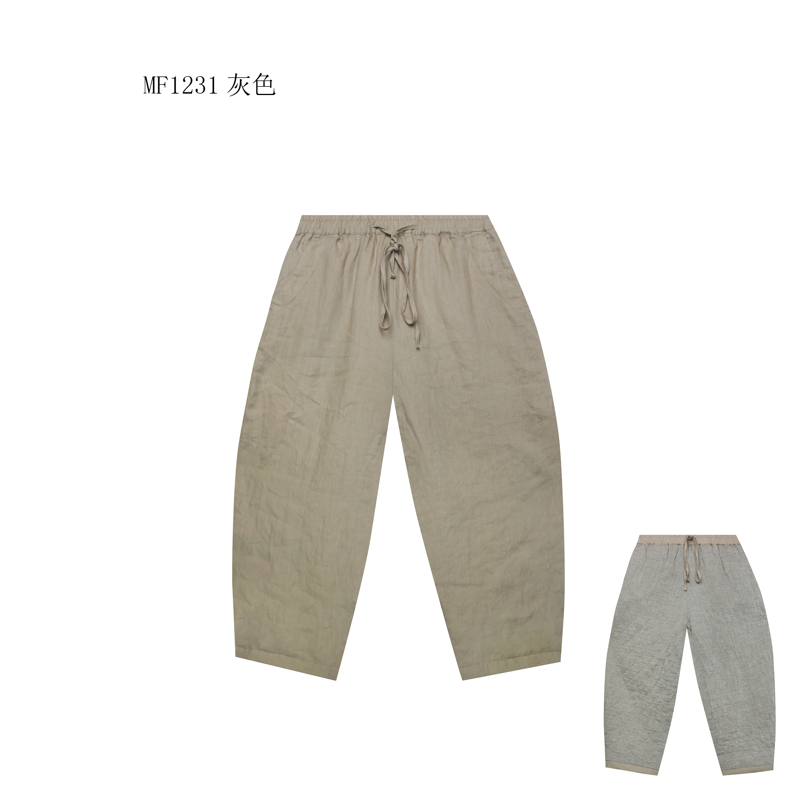 【麻訪家】MF1231灰色文艺复古宽松保暖休闲百搭加厚麻棉裤