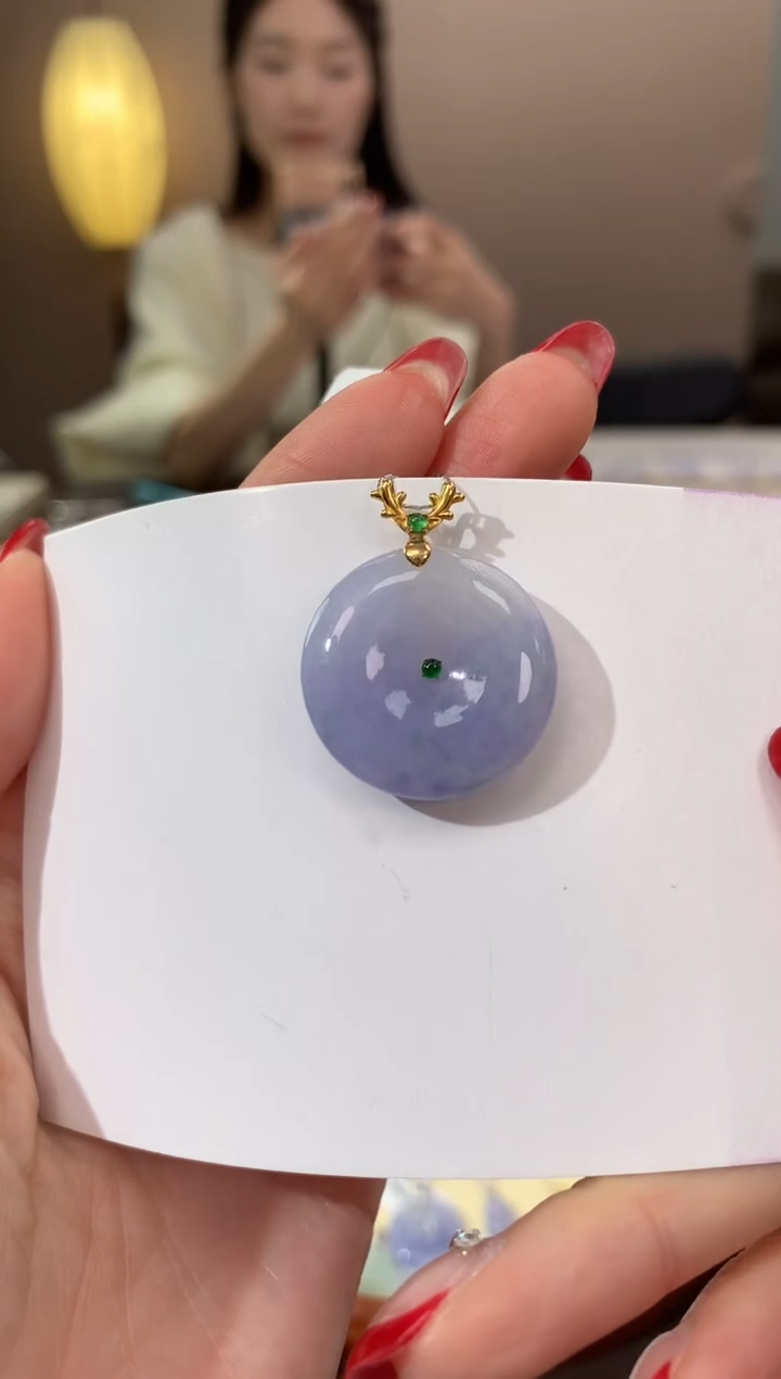 【闪购商品】翡翠颈饰18K金镶嵌天然缅甸a货翡翠